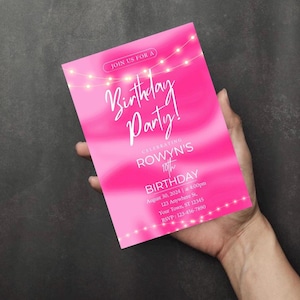 Girls Birthday Editable Invitation, Girl Birthday Invitation, Pink Party, Pink Invitation, Party Kids Party, Girl Pink Party