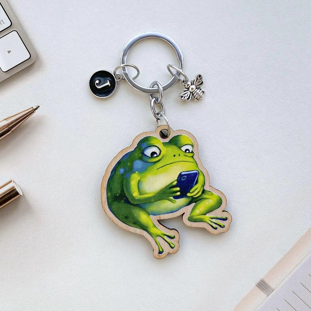 Limited Scrolling Frog Wooden Keyring, Funny Original Keychain Bag ...