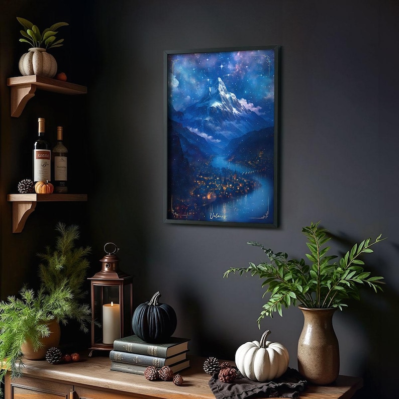 Framed Velaris Bookshelf Decor, Romantasy Art Painting in Frame, Night Court Print, Bookish Acotar Reader Birthday Gift for Library Shelf image 10