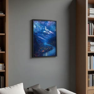 Framed Velaris Bookshelf Decor, Romantasy Art Painting in Frame, Night Court Print, Bookish Acotar Reader Birthday Gift for Library Shelf image 7