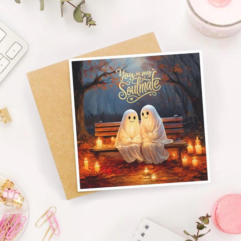 Soulmate Ghosts Card, Cute Valentines Ghost Love Quirky Romantic Spooky Gothic Anniversary Gift for Husband Wife Boyfriend Girlfriend Partn image 4