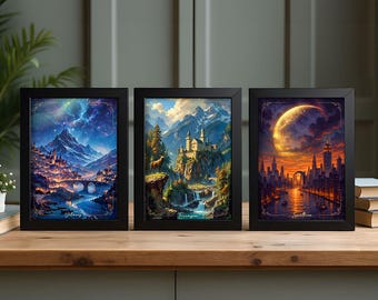 Framed SET of 3 Maasverse Prints, Velaris Terrasen Lunathion Art, Sarah J. Maas Bookish Romantasy Smut Gift