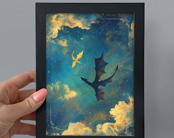 Framed Fourth Wing Bookshelf Decor, Tairn & Andarna Dragons Print Wall Art, Romantasy Smut Bookish Gift