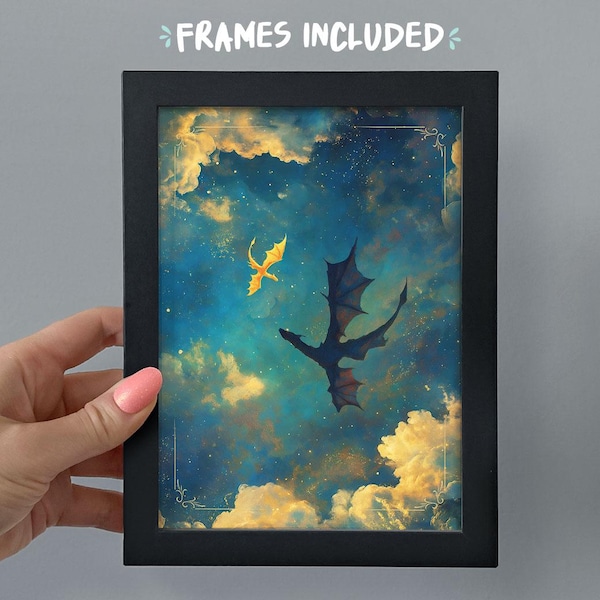 Framed Fourth Wing Bookshelf Decor, Tairn & Andarna Dragons Print Wall Art, Romantasy Smut Bookish Gift