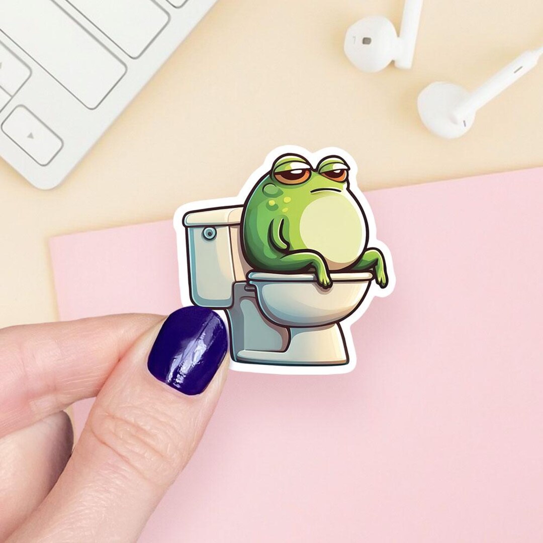 Unamused Frog on Toilet Sticker | Clear Vinyl Waterproof Decal | Funny ...