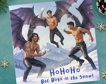 Divertida tarjeta navideña de ACOTAR, tarjetas románticas literarias, regalo navideño para lectores de libros eróticos picantes, ACOMAF Rhysand Cassian Azriel Bat Boys Holidays