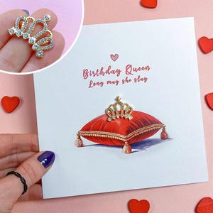 Birthday Queen: 3D Card with Crown, Fancy Cute Funny Slay, Unique Handmade Crafted Luxury Jewelry Gift for Wife Girlfriend Fiancee Girl Her