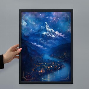 Framed Velaris Bookshelf Decor, Romantasy Art Painting in Frame, Night Court Print, Bookish Acotar Reader Birthday Gift for Library Shelf A3 Black Frame