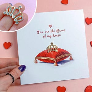 Regina del mio cuore - Biglietto 3D fatto a mano con corona, regalo d'amore unico e di lusso per moglie, compagna, fidanzata, fidanzata, donna, ragazza.