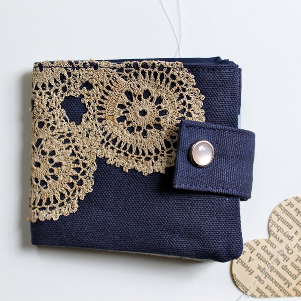 Fabric Women's Wallet - Navy Canvas &  Vintage lace