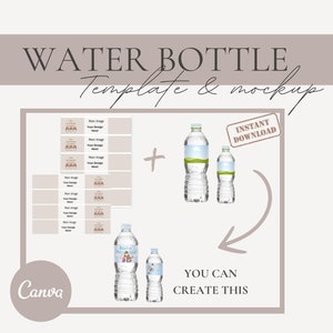 Canva Water Bottle Label Template, Editable Drink Label for 8oz - 16oz, Party Favors, Canva Editable Designs, Water Bottle Blank Template