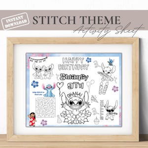 Editable Stitch Birthday Coloring Placemat | Personalized Stitch Maze Placemat | Kids Coloring Page Worksheet | Printable Digital Download