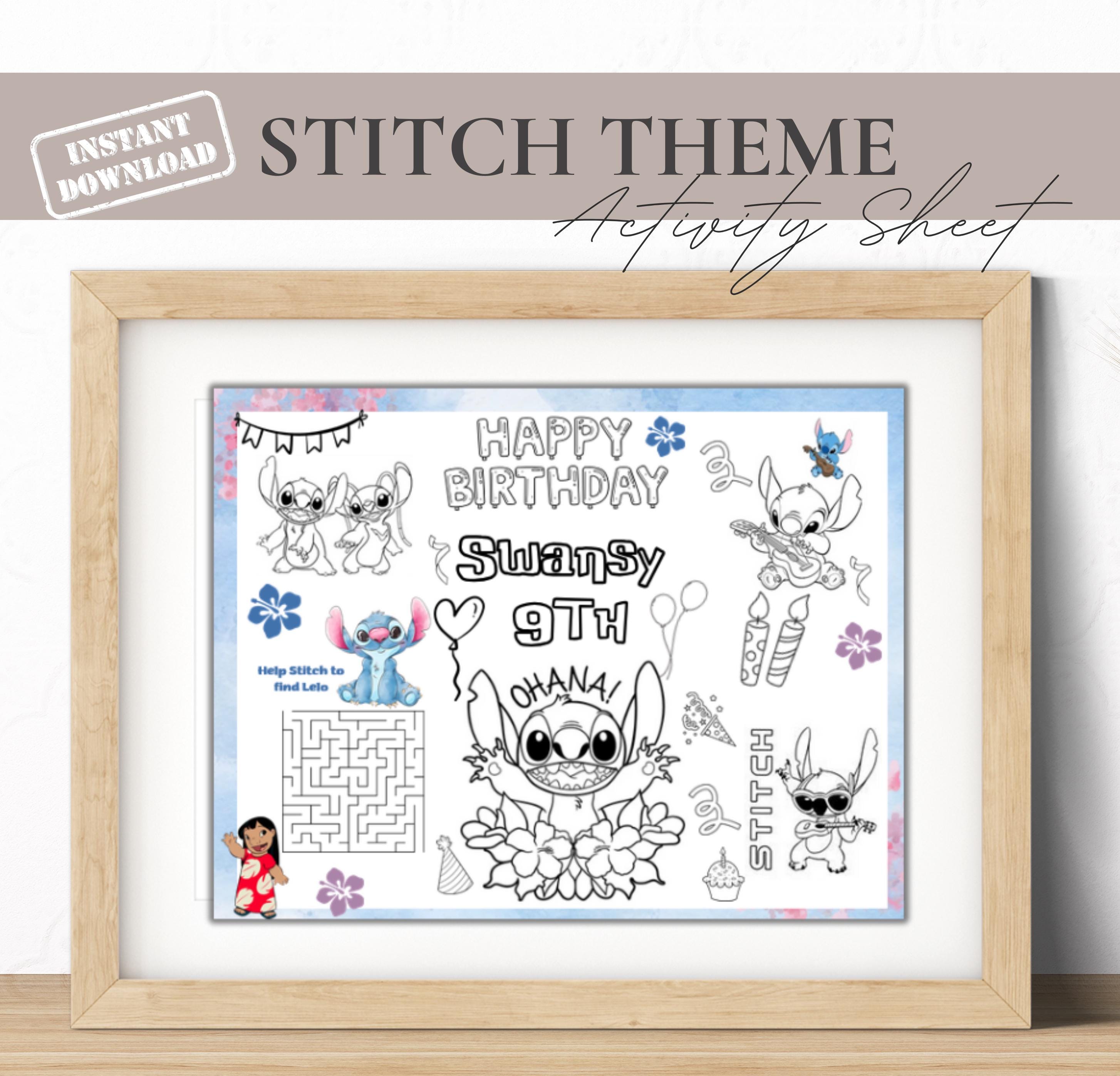Editable Stitch Birthday Coloring Placemat | Personalized Stitch Maze ...