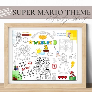 Editable Mario Bros Birthday Coloring Placemat Personalized Super Mario Maze Placemat Kids Coloring Page Worksheet Printable