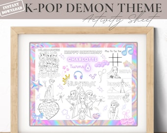 K-Pop Demon Hunters Activity Placemat, K-Pop Demon Hunters Placemat, K-Pop Demon Hunters Coloring Sheet