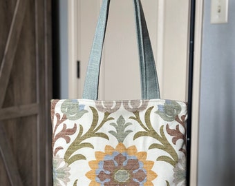 Large Colorful “Folk Art” Fabric Tote Market Bag Sturdy