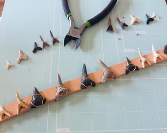 Custom Made to Order Shark Tooth Hat Band on Genuine Brown Leather