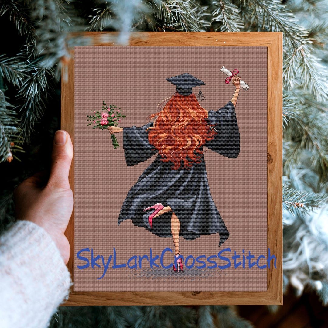 Girls Graduation Patterns Graduation Girl Cross Stitch Pattern: Heels, Robe, Flowers (PDF) - Etsy ...