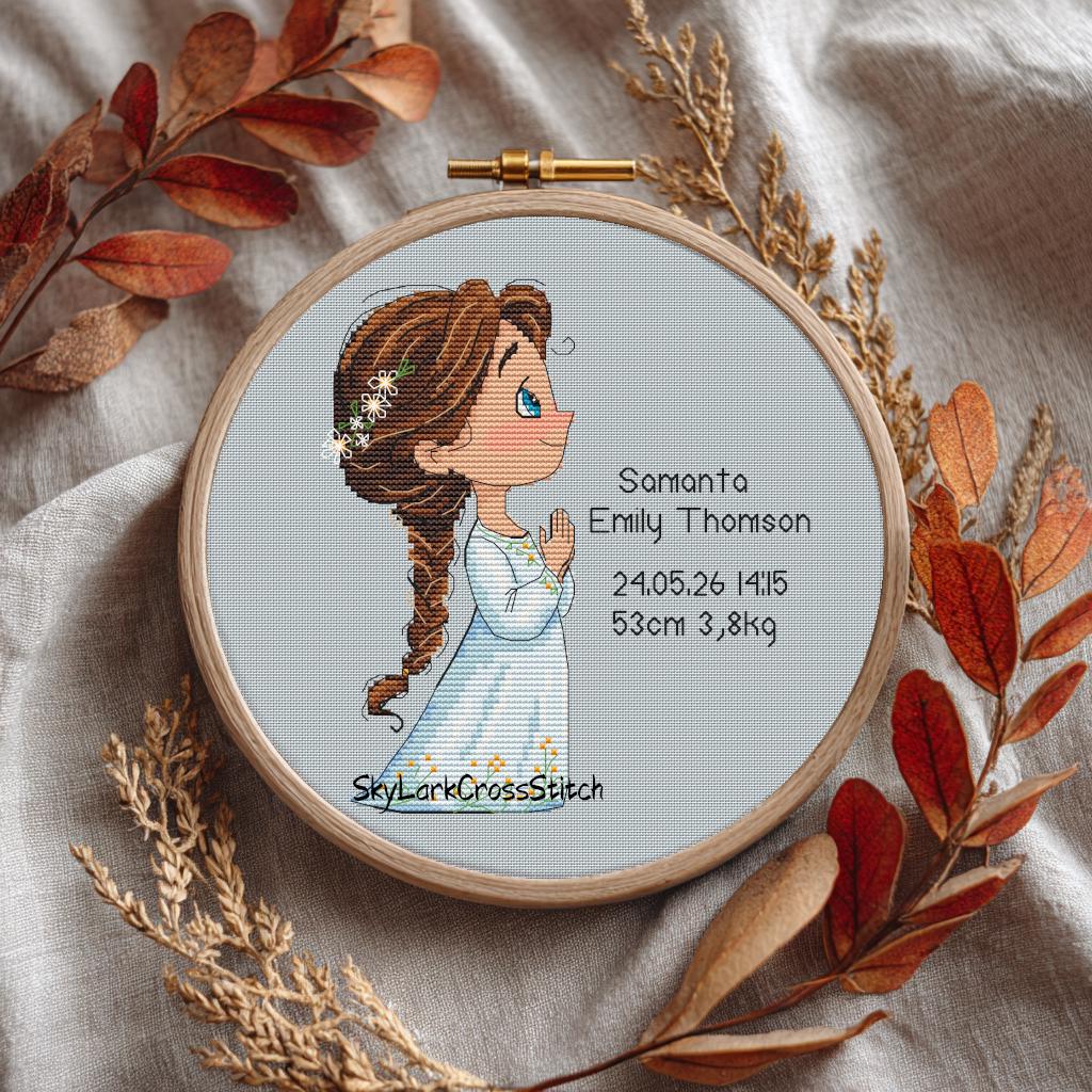 Personalized Baby Girl Birth Announcement Cross Stitch Pattern, Custom ...
