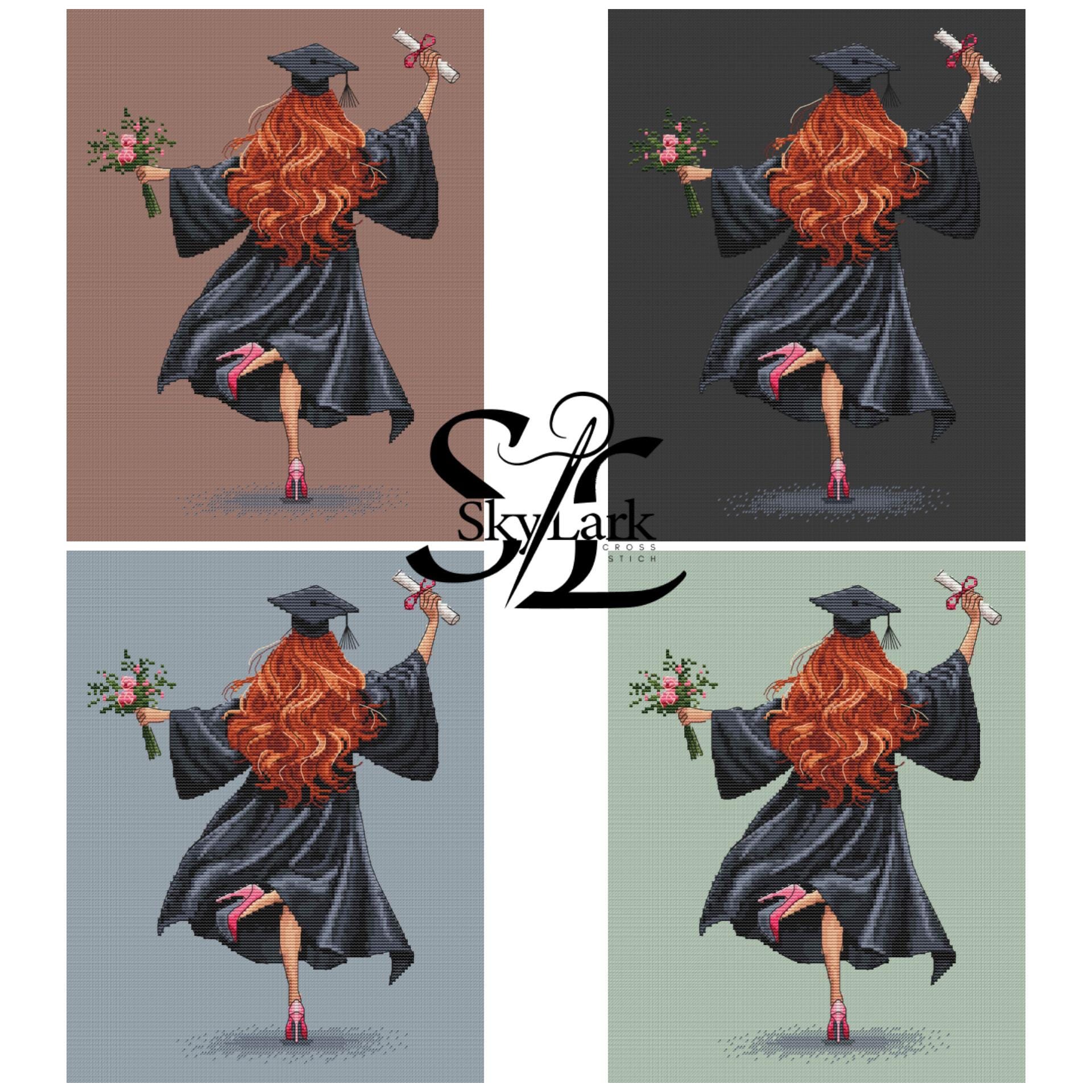 Girls Graduation Patterns Graduation Girl Cross Stitch Pattern: Modern DIY Embroidery Design (PDF ...