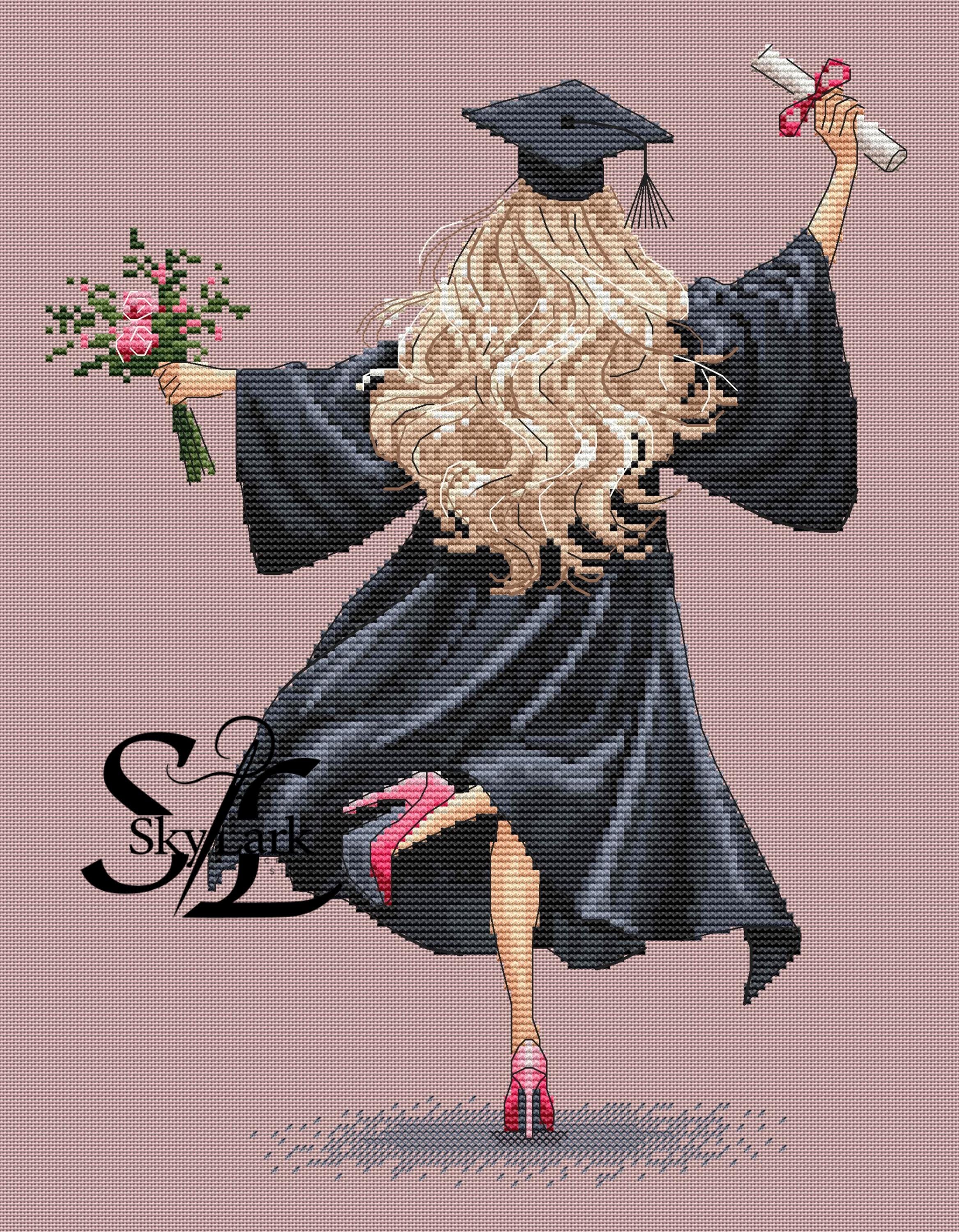 Girls Graduation Patterns Graduation Girl Cross Stitch Pattern – PDF Embroidery Design – Modern ...