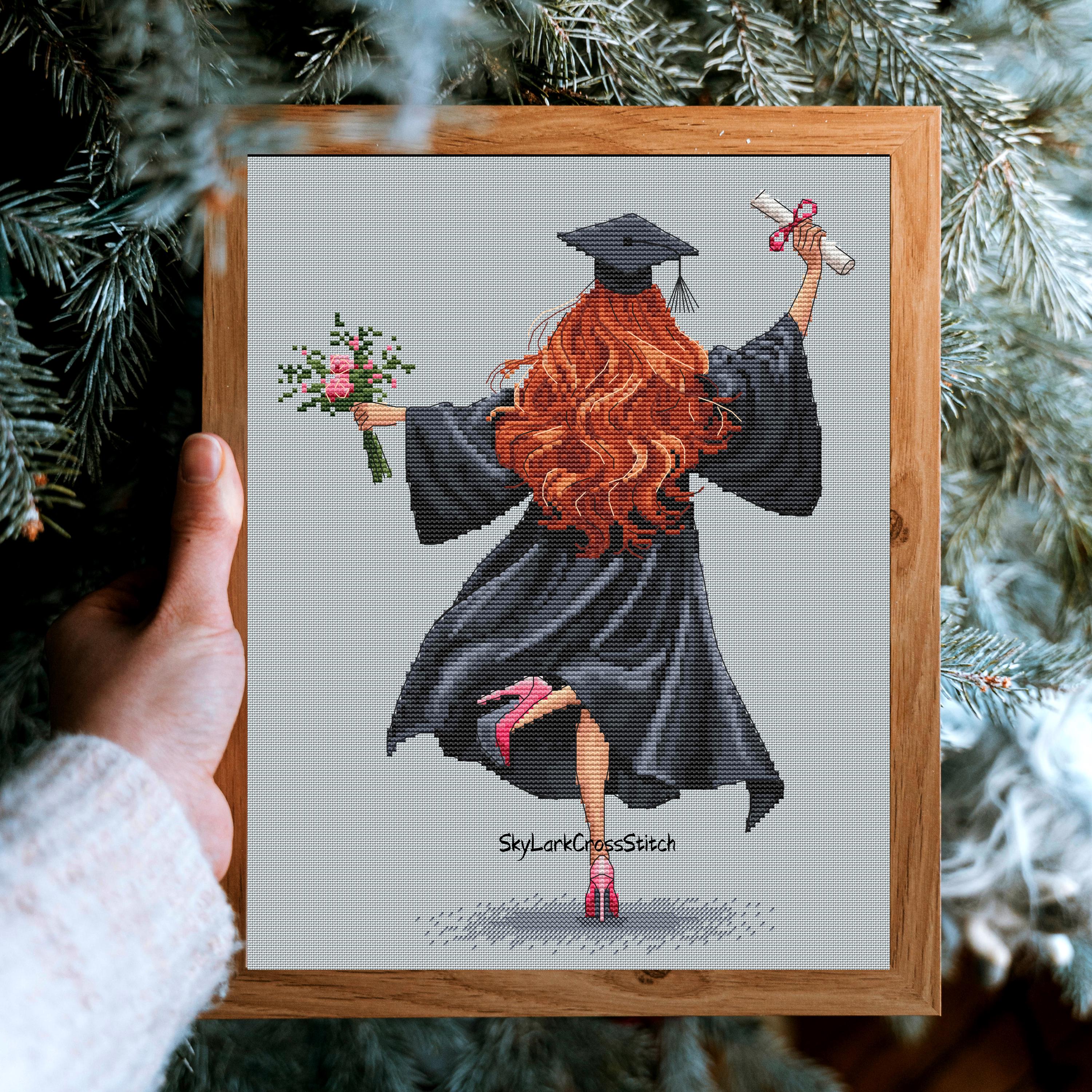 Girls Graduation Patterns Graduation Girl Cross Stitch Pattern: Heels, Robe, Flowers (PDF) - Etsy