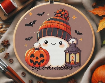 Cute Halloween Ghost Cross Stitch Pattern, Pumpkin and Lantern ...