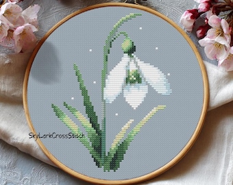 Snowdrop Cross Stitch Pattern – Delicate Winter Flower Embroidery PDF , Minimalist Botanical Needlework, Instant Digital Download