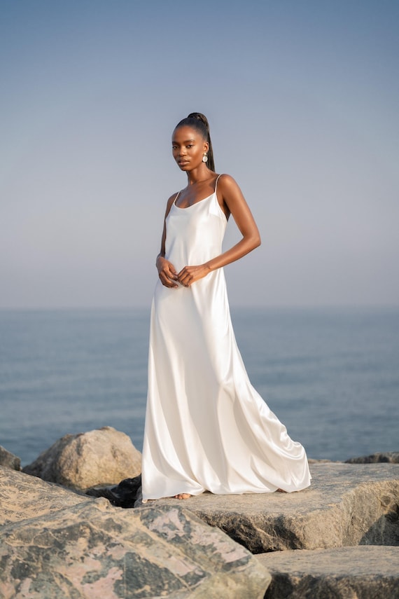 white satin beach dress Long Lace
