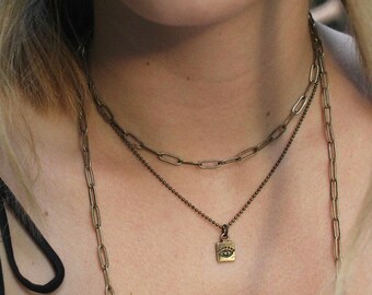 Dainty Indie Bronze Evil Eye Necklace Mini