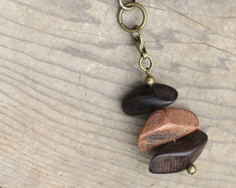 2pc Long Indie Interchangeable "Rock Balancing" Natural Wood Tri-Bead Necklace