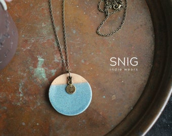 30” Long Blue Ceramic Disc/Coin Neclace