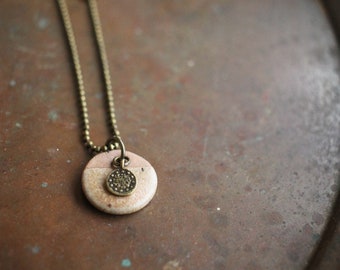 Indie Neutral Sand Ceramic Coin Necklace Mini