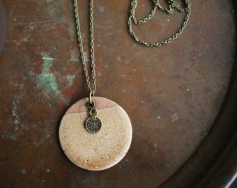 30” Long Sand Ceramic Disc/Coin Neclace