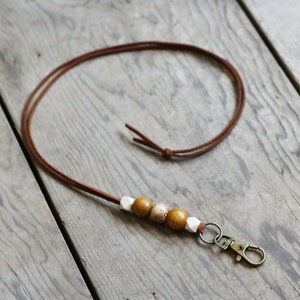 Indie Leather & Wood Beaded Lanyard Mask or Badge image 1