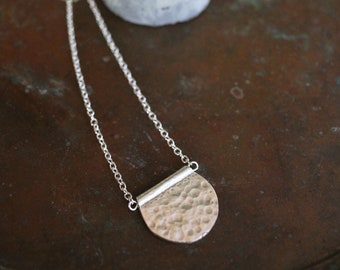 Indie Hammered Silver Half Moon Necklace Mini