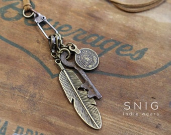 Indie Interchangeable Necklace - Feather, Key, Coin