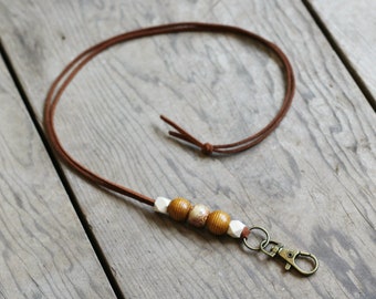 Indie Leather & Wood Beaded Lanyard - Mask or Badge