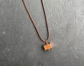 Patina Copper Block Leather Necklace