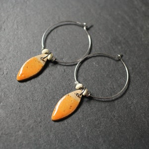 Leather & Orange Glaze Clay Sun Disc Necklace 26 and Teardrop Hoop Earrings image 4