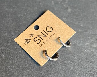 Small Silver CZ Bubble Huggie Hoop Earrings