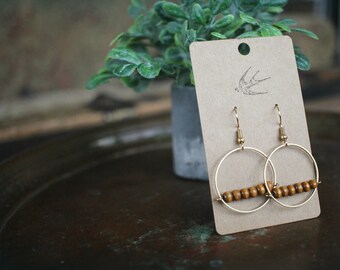 Indie Geo Wood Bead Bar Hoop Earrings