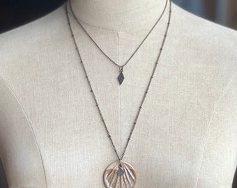 Earthy Speckle Beige Clay Sunburst Necklace & Antique Bronze Diamond Necklace Mini