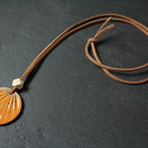 Leather & Orange Glaze Clay Sun Disc Necklace 26 and Teardrop Hoop Earrings image 3