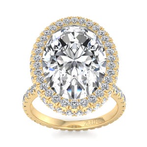 Anillo de diamantes cultivados en laboratorio de 5 quilates con forma ovalada / Banda de diamantes pavé de 2 mm / Anillo de compromiso con halo para mujer / Anillo de compromiso con corte ovalado de 5 quilates con certificación IGI VS1-E