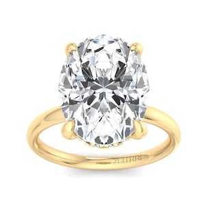 Anillo de diamantes cultivados en laboratorio de 5 quilates con forma ovalada / Banda solitaria de 2 mm con halo oculto / Anillo de compromiso ovalado con corte ovalado de 5 quilates con certificación IGI VS1-E