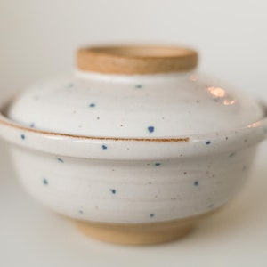 miss park white + blue *handmade ceramic korean covered rice bowl*