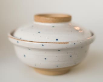 miss park white + blue *handmade ceramic korean covered rice bowl*