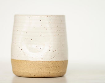 miss sylva white *handmade ceramic thumb indent mug*