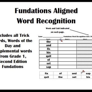 May include: Black and white worksheet for word recognition. The worksheet includes the words "the", "and", "fix", "his", "quit", "of", "set", and "sap".